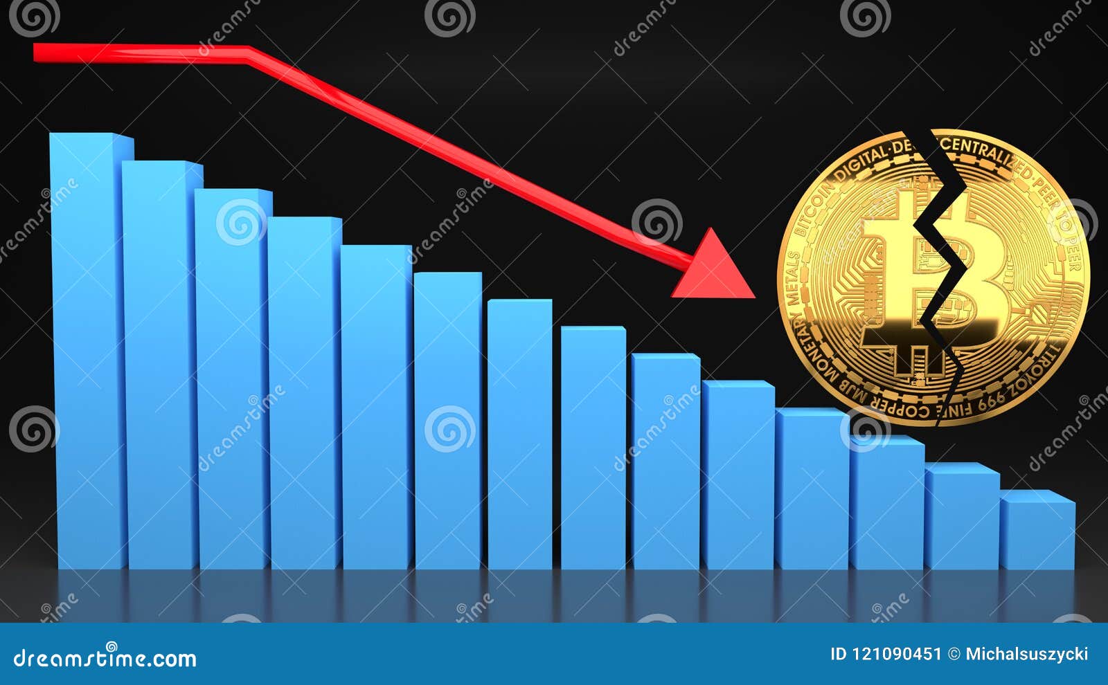 Bitcoin Bubble Price Crash Value Going Down Stock Illustration - 